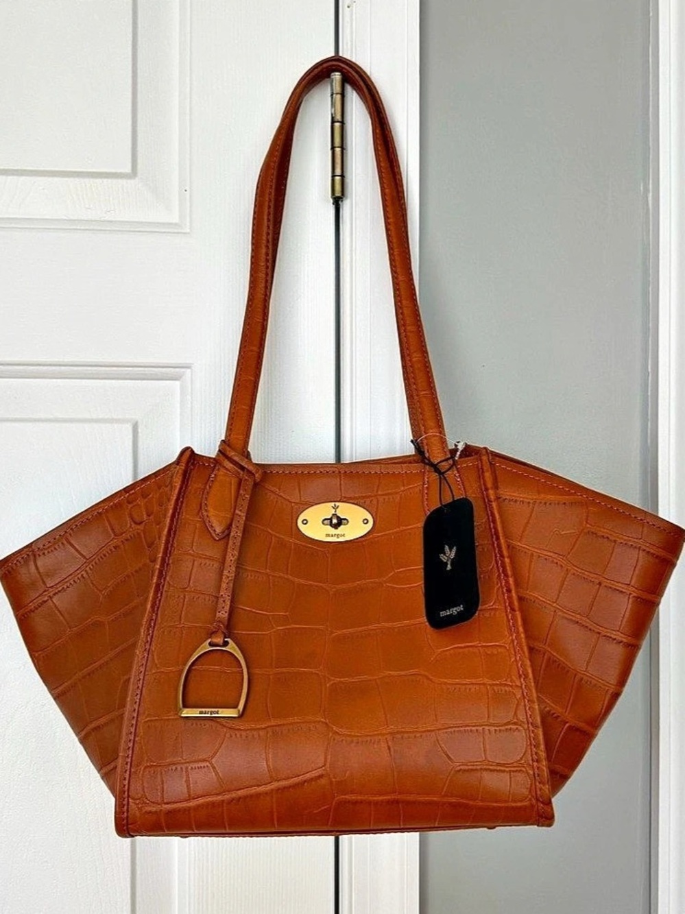 Margot Tote Crocodile Embossed Tote in Brown NWT